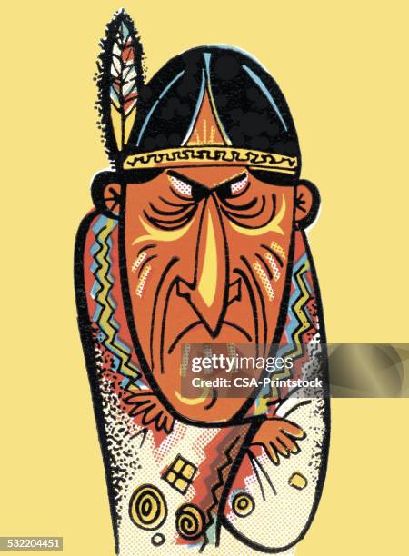 grumpy indian chief - caricature stock illustrations