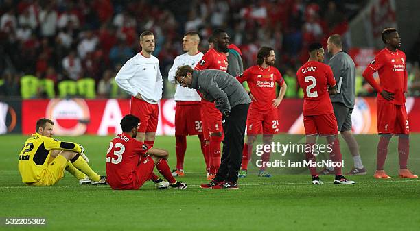 Liverpool manager Jurgen Klopp talks to Emre Can of Liverpool during the UEFA Europa League Final match between Liverpool and Sevilla at St....