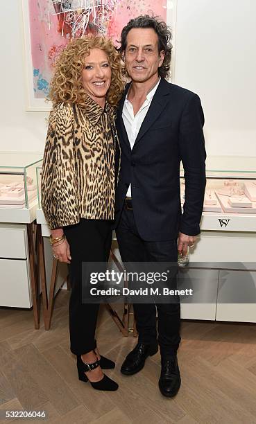 Kelly Hoppen and Stephen Webster attend the launch of the Stephen Webster Salon on Mount Street on May 18, 2016 in London, England.