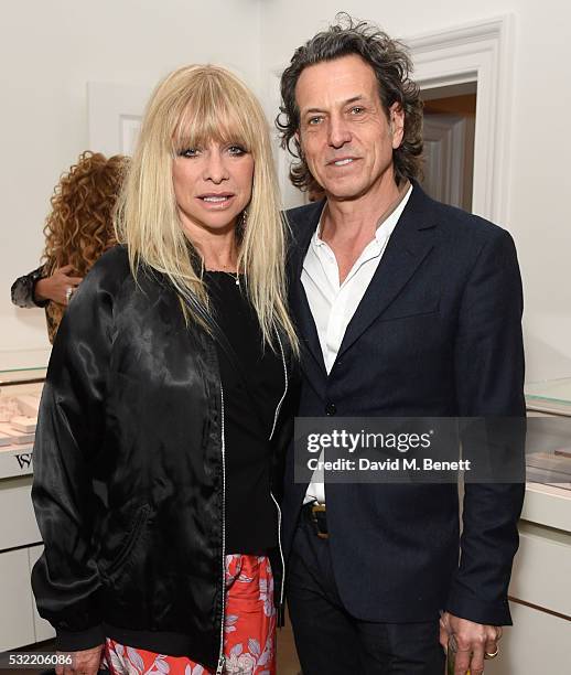 Jo Wood and Stephen Webster attend the launch of the Stephen Webster Salon on Mount Street on May 18, 2016 in London, England.