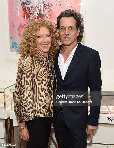Kelly Hoppen and Stephen Webster attend the launch of the Stephen Webster Salon on Mount Street on May 18, 2016 in London, England.