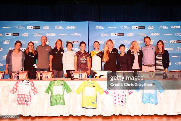From left, Morgane Caultier, UCI Women's Cycling Coordinator, Alexis Ryan of the United States riding for Canyon/SRAM Racing, Chris Zigmont, Director...