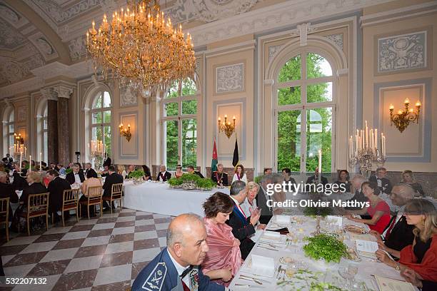 General view during of the gala dinner during the visit of Abdullah II of Jordan and Queen Rania Of Jordan at the Royal Palace of Lakaen on May 18,...