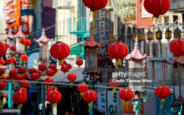 chinese lanterns in chinatown - chinatown stock-fotos und bilder
