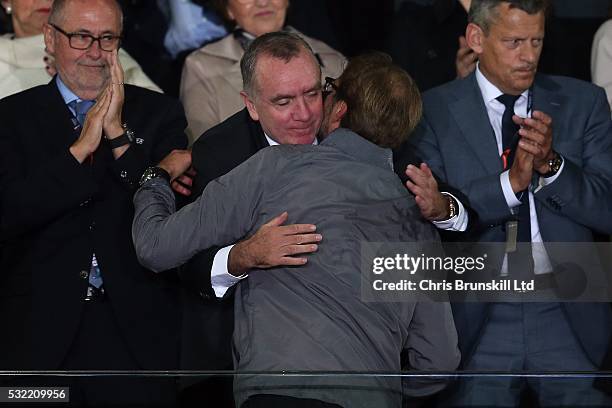 Liverpool manager Jurgen Klopp embraces chief-executive officer Ian Ayre following the UEFA Europa League Final match between Liverpool and Sevilla...