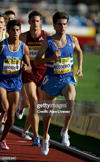 Nick McCormick of Morpeth leads the field during his victory in the men's 1500m Final at the Norwich Union World and Commonwealth Trials and AAA...