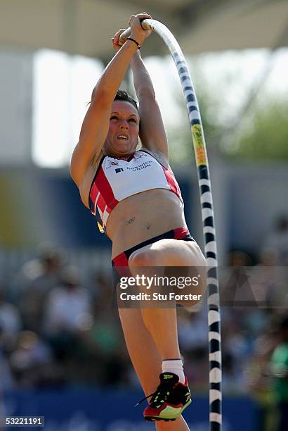 Janine Whitlock on her way to winning the women's Pole Vault during the Norwich Union World and Commonwealth Trials and AAA Championships at...