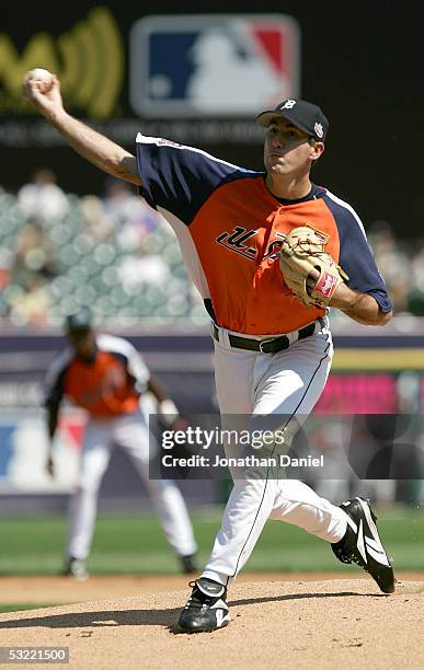 Pitcher Justin Verlander of Team USA delivers a pitch against the World Team during the 2005 Major League Baseball Futures Game at Comerica Park on...