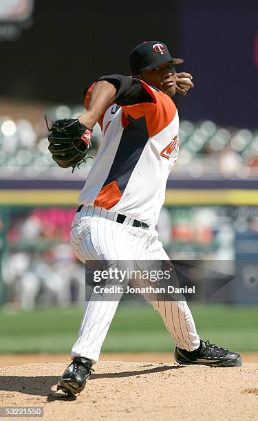 Pitcher Francisco Liriano of the World Team delivers a pitch against Team USA during the 2005 Major League Baseball Futures Game at Comerica Park on...