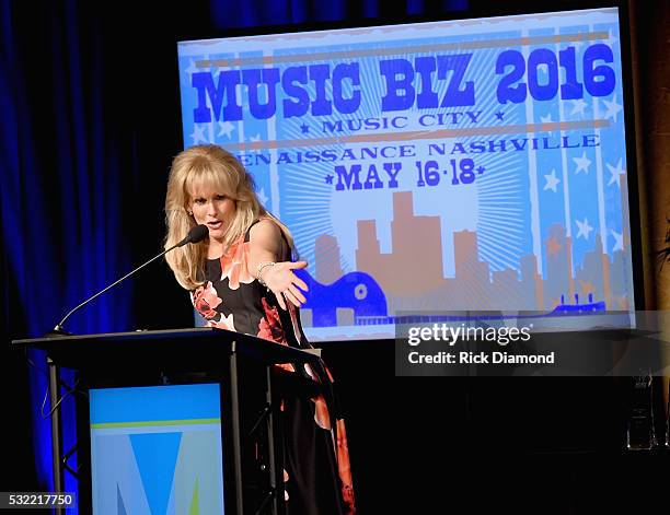 Harry Chapin Memorial Humanitarian Award accepted by Laura Heatherly CEO of TJ Martell Foundation at Music Biz 2016 - Day 4 at Renaissance Hotel on...