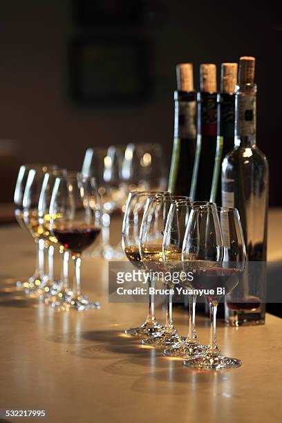 ice wine tasting session - sweet wine stock-fotos und bilder