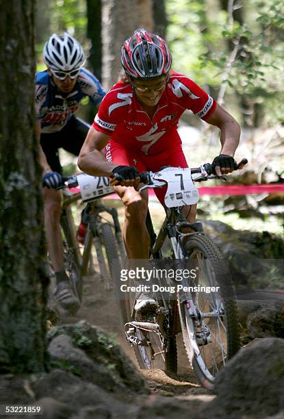 Liam Killeen of Great Britain rides to a 29th place finish during the Men's Cross Country Race at the UCI Mountain Bike World Cup at the Angel Fire...