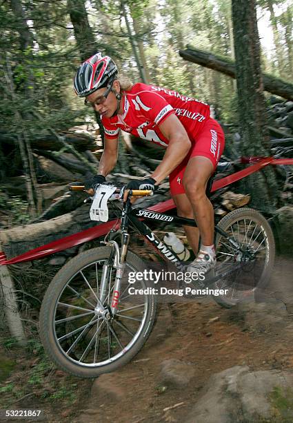 Liam Killeen of Great Britain rides to a 29th place finish during the Men's Cross Country Race at the UCI Mountain Bike World Cup at the Angel Fire...