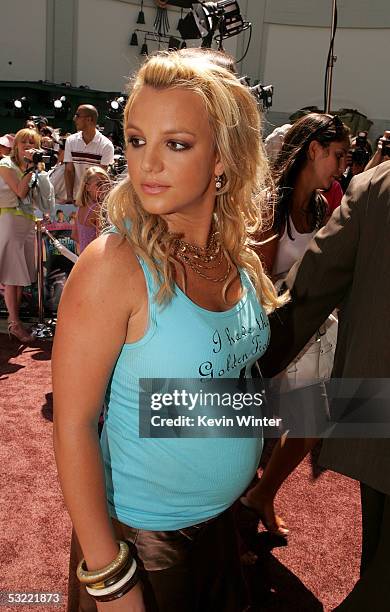 Singer Britney Spears arrives at the Warner Bros. Premiere of Charlie and the Chocolate Factory at the Grauman's Chinese Theatre on July 10, 2005 in...