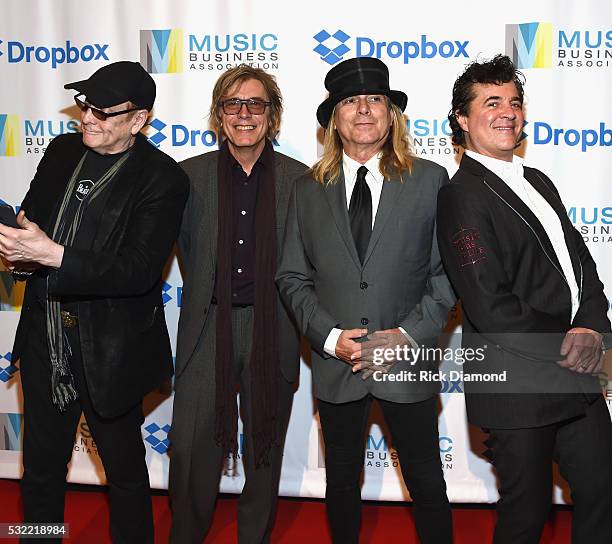 Cheap Trick's Rick Nielsen, Tom Petersson and Robin Zander with Big Machine Label CEO/President Scott Borchetta during Music Biz 2016 - Day 4 at...