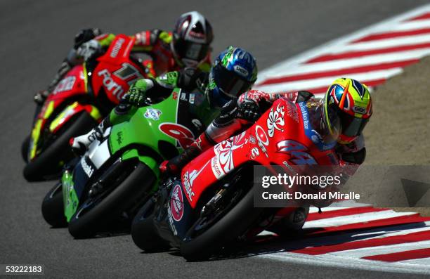 Roberto Rolfo of Italy on his Team D'Antin Pramac, Alex Hoffman of Germany on his Kawasaki Racing Team and Ruben Xaus of Spain on his Fortuna Yamaha...