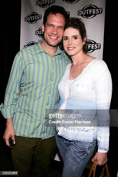 Actor Diedrich Bader and Dulcy Rogers attend the Outfest "Pursuit of Equality" screening held at the Directors Guild of America on July 10, 2005 in...