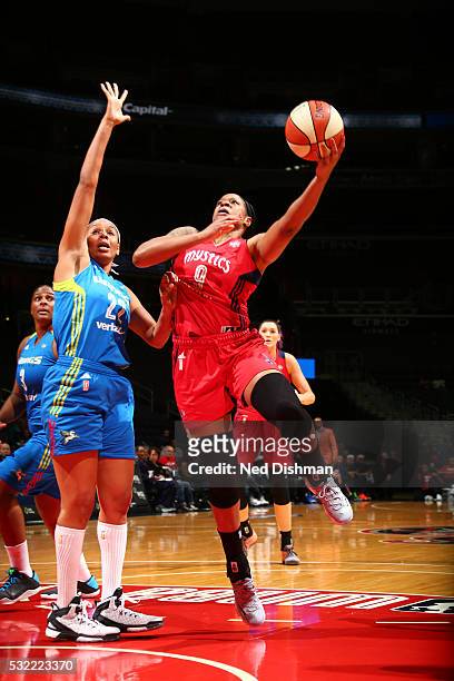 Kia Vaughn of the Washington Mystics shoots the ball against the Dallas Wings on May 18, 2016 at the Verizon Center in Washington, DC. NOTE TO USER:...