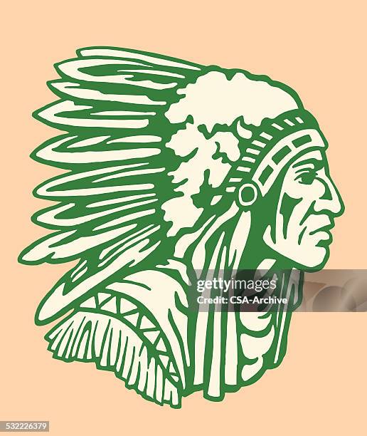 ureinwohner mit kopfschmuck - american indian headdress stock-grafiken, -clipart, -cartoons und -symbole