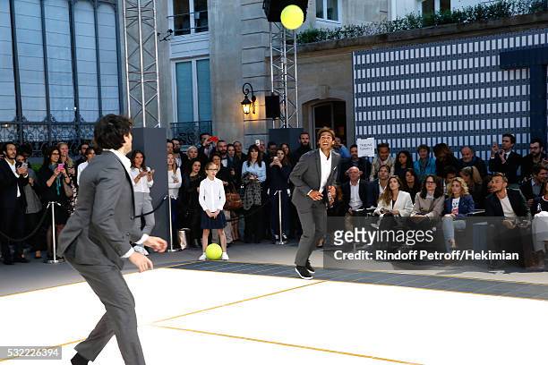 Model Andres Velencoso Segura and Tennis player Rafael Nadal compete during Tommy Hilfiger hosts Tommy X Nadal Party - Tennis Soccer match on May 18,...