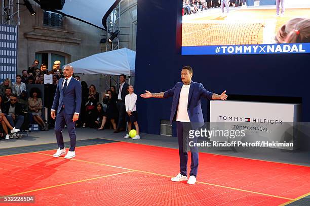 Football players Jerome Alonzo and Gregory van der Wiel compete during Tommy Hilfiger hosts Tommy X Nadal Party - Tennis Soccer match on May 18, 2016...