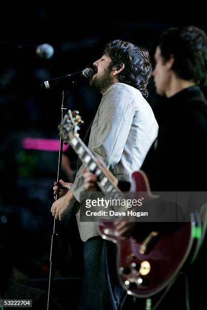 Conor Deasy of The Thrills performs on stage at the Live 8 Edinburgh concert at Murrayfield Stadium on July 6, 2005 in Edinburgh, Scotland. The free...