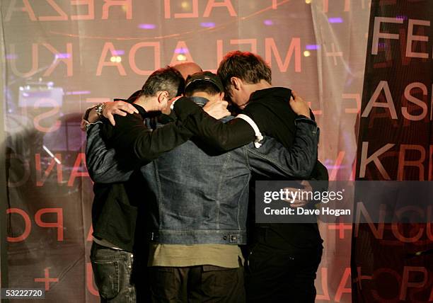 Travis are seen backstage at the Live 8 Edinburgh concert at Murrayfield Stadium on July 6, 2005 in Edinburgh, Scotland. The free gig, labelled...