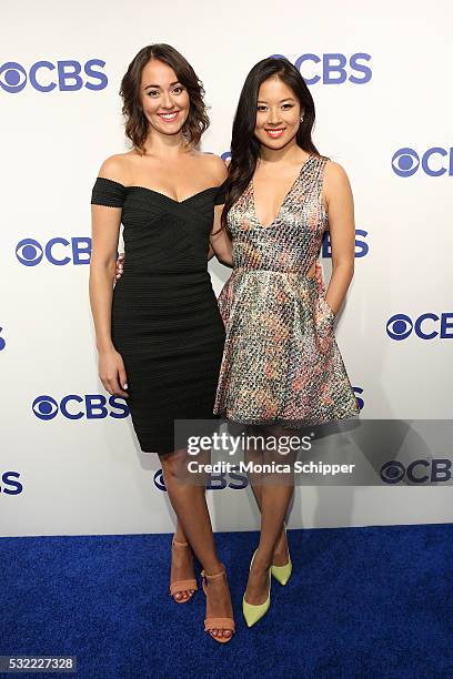 Actors Susannah Fielding and Christine Ko of CBS television series The Great Indoors attend the 2016 CBS Upfront at Oak Room on May 18, 2016 in New...