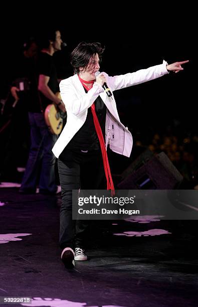 Charlene Spiteri of Texas performs on stage at the Live 8 Edinburgh concert at Murrayfield Stadium on July 6, 2005 in Edinburgh, Scotland. The free...