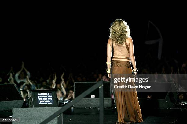 Opera singer Katherine Jenkins performs on stage at the Live 8 Edinburgh concert at Murrayfield Stadium on July 6, 2005 in Edinburgh, Scotland. The...