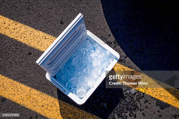 portable cool box with ice - kühlbehälter stock-fotos und bilder