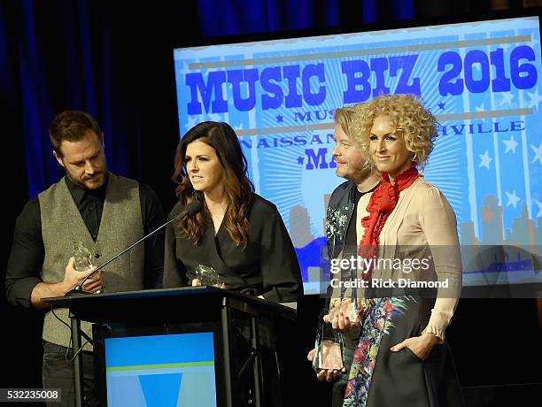 Little Big Town receives Artist of the Year Award: L/R - Jimi Westbrook, Karen Fairchild, Phillip Sweet and Kimberly Schlapman attend Music Biz 2016...