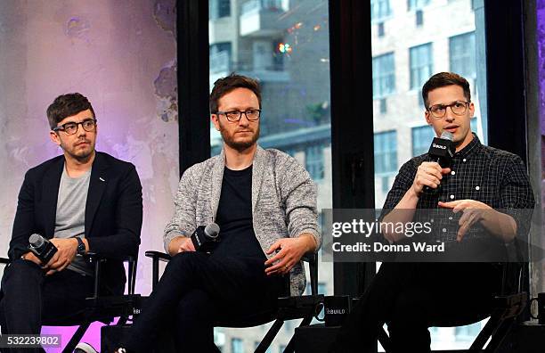 Jorma Taccone, Akiva Schaffer and Andy Samberg appear to promote "Popstar: Never Stop Never Stopping" during the AOL BUILD Series at AOL on May 18,...