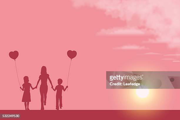 mother's day background[mother and children silhouette] - mother's day stock illustrations