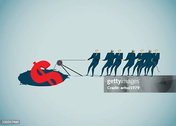 teamwork - pulling rope stock illustrations