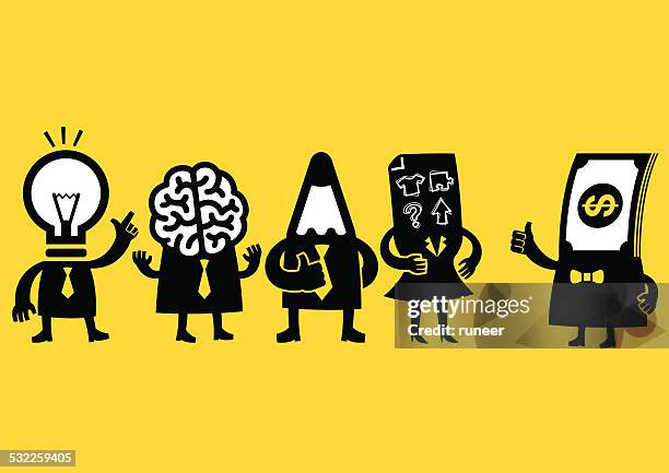 creative business team & investor | yellow business - brain cartoon stock illustrations