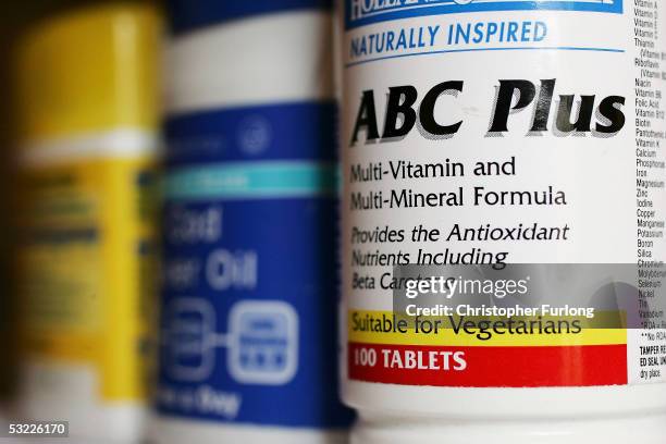 Selection of over the counter vitamin supplements is pictured on July 12, 2005 in Edinburgh, United Kingdom. The European Court has decided to...