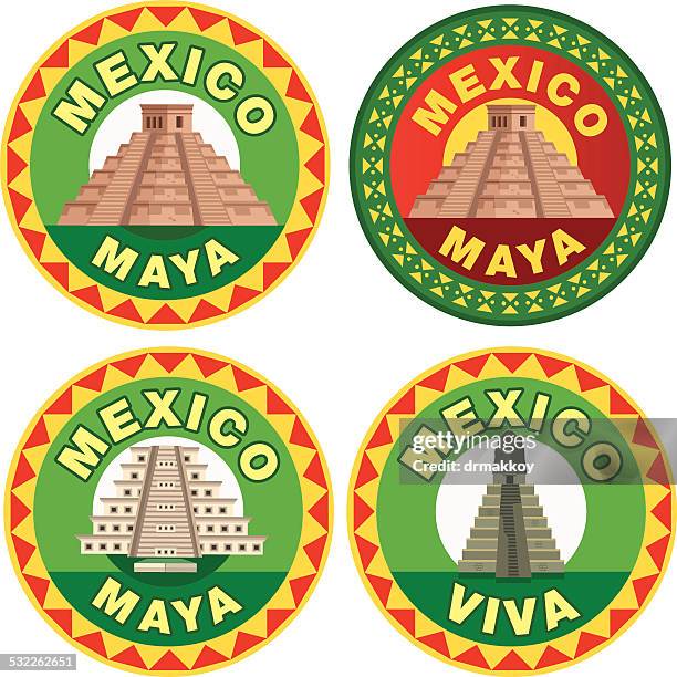 mexico symbols - mayan ruins stock illustrations