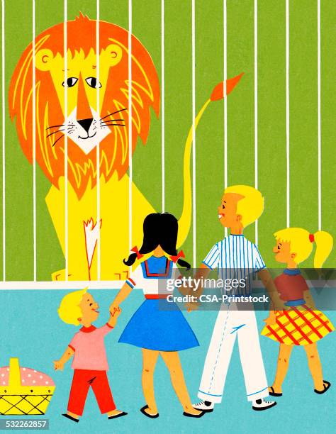 stockillustraties, clipart, cartoons en iconen met children at the zoo - dierentuin