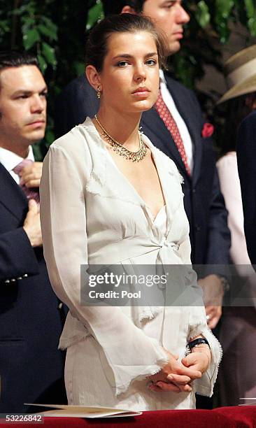 Charlotte Casiraghi, daughter of Princess Caroine of Monaco, attends Prince Albert II of Monaco's morning Mass and Te Deum at Monaco Cathedral on...