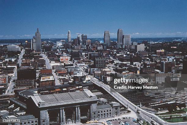 High angle view of Kansas City from the Liberty Memorial, Missouri, USA, circa 1960.