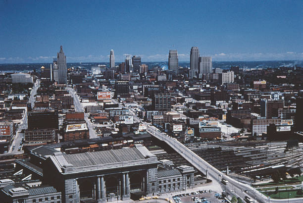 High angle view of Kansas City from the Liberty Memorial, Missouri, USA, circa 1960.