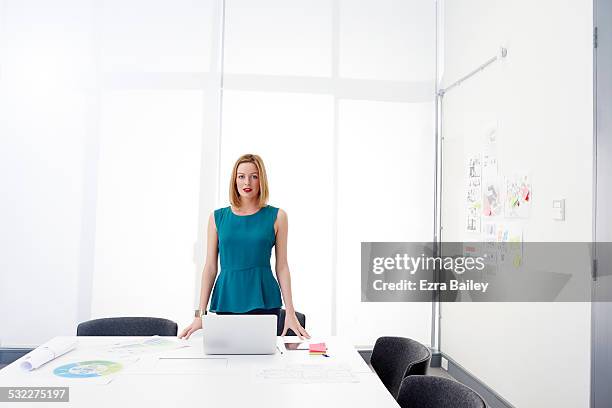 portrait of a female manager in a clean office. - managing director stock-fotos und bilder