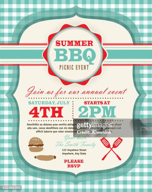 picnic invitation design template - tablecloth stock illustrations
