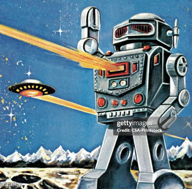 fighting robot - flying saucer stock illustrations