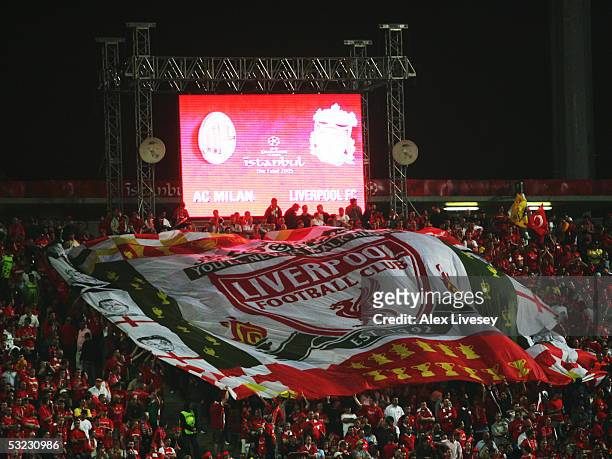 Liverpool fans during the European Champions League final between Liverpool and AC Milan on May 25, 2005 at the Ataturk Olympic Stadium in Istanbul,...