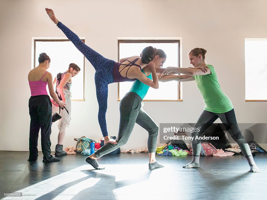 Ballet students working between classes