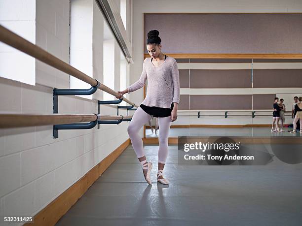 ballet students in studio before class - ballet black and white stock pictures, royalty-free photos & images