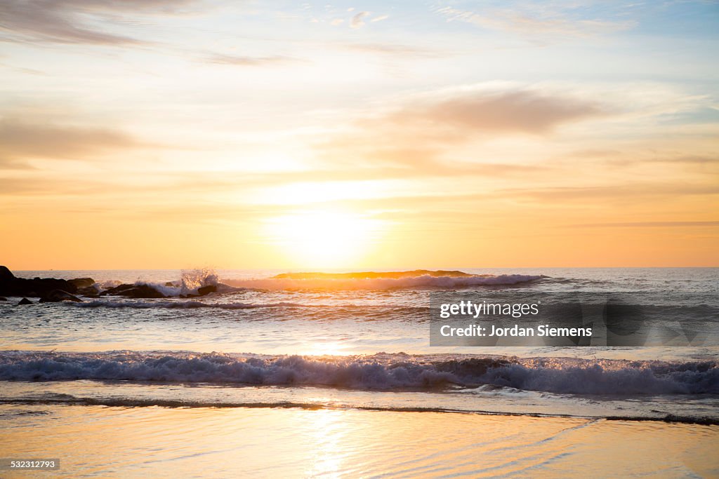 Sunsetting over a beach.