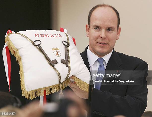 Prince Albert II of Monaco receives the 'Key of the City' at a reception for Monegasque citizens hosted by His Serene Highness Prince Albert II on...